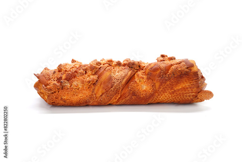 Walnuts bread isolated on white background. Bakery products studio photography