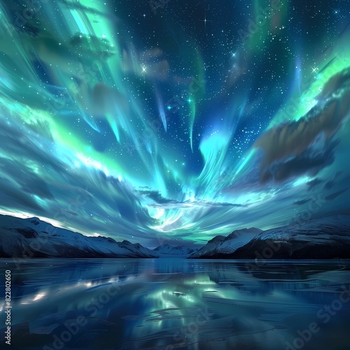 Aurora, beautiful aurora,dreams, and fantasies starry sky, profound grandeur, mysterious allure, Generative AI illustrations. 