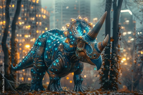 Triceratops Nightstalker: Foggy Cityscape Digital Painting © Michael