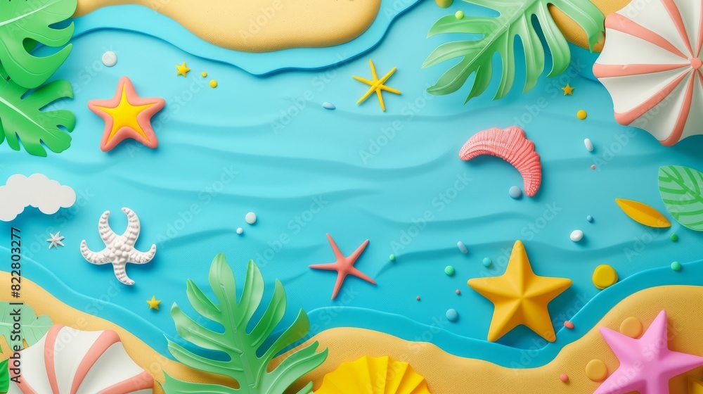 Summer holiday background. top view 3d beach clay style, copy space for your text. Summer holiday background. top view 3d beach clay style, copy space for your text.