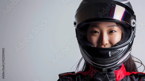 a woman wearing a helmet that says she is wearing a helmet, Generative AI illustrations. © jbstocks