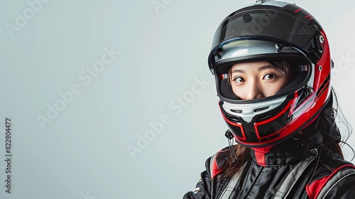 a woman wearing a helmet that says goggles, Generative AI illustrations. photo