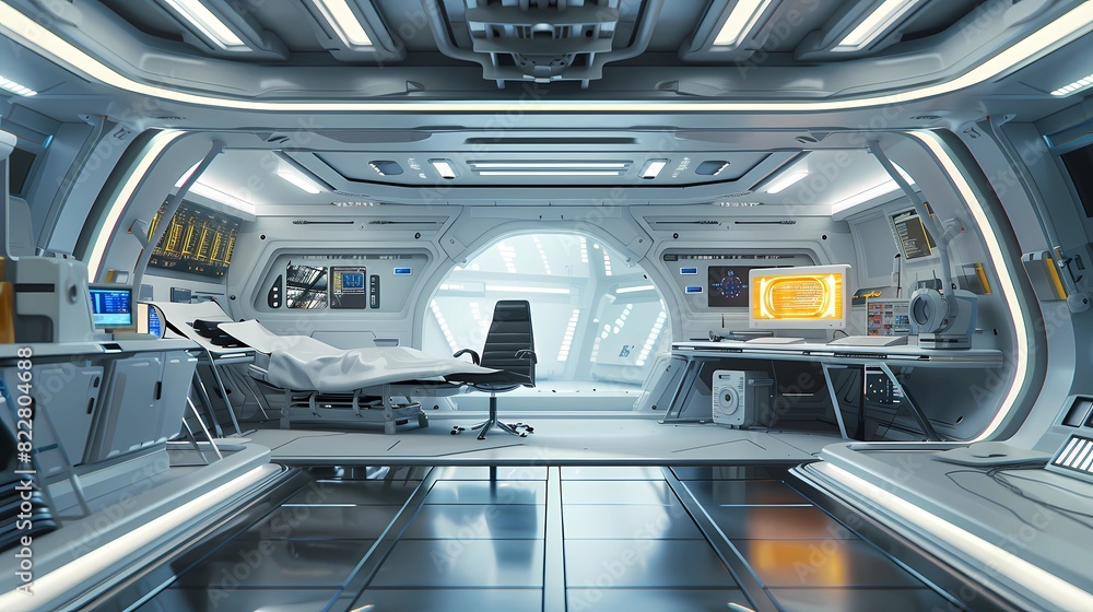 Fototapeta premium a 3d model of a space ship with a yellow light on the top, Generative AI illustrations.