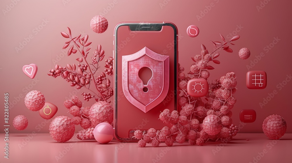 Vector flat illustration of mobile security concept and an exclamation ...