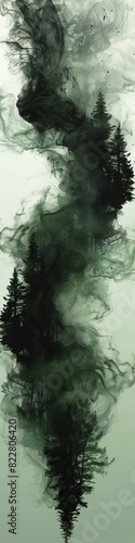 An abstract watercolor or ink type illustration with light green  gray and black colors. 