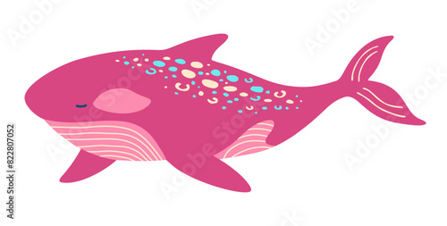 Ocean whale cartoon vector illustration art. Marine life animal sea whale funny kids flat design. Simple comic cute drawing for children. Happy marine animal of underwater world isolated symbol