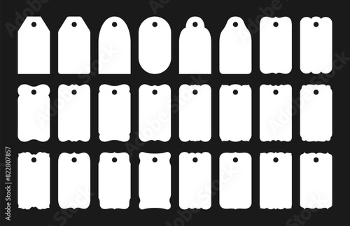 Price or gift tags vintage set. Empty template paper labels. Blank retro cardboard price, gift tags, discount label, sticker in different shapes. Kraft paper for notes isolated vector illustration