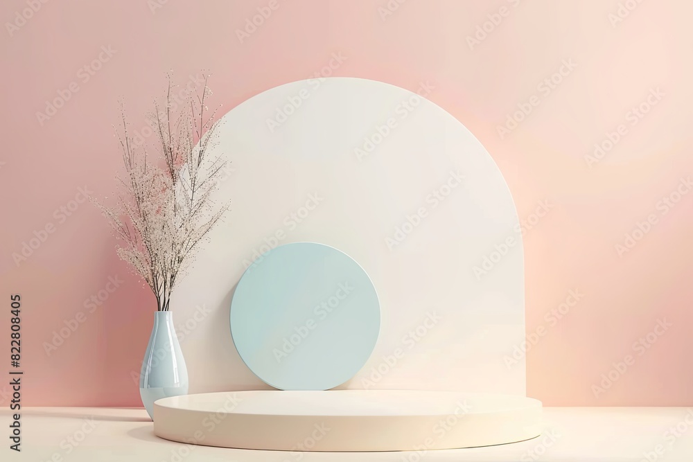 Minimalistic 3D podium with sleek design on kids tone color background. Modern concept Minimalistic 3D podium with sleek design on kids tone color background. Modern concept