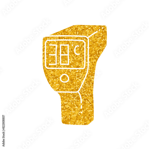 Digital thermo gun icon body temperature checking instrument drawing in gold color style