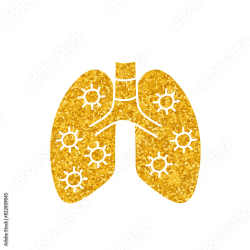 Virus infected human lungs drawing in gold color style