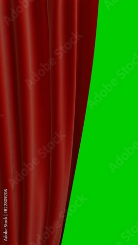 Red Theater Curtain Opening Then Closing with Green Screen Background - Vertical , 3D Render Animation