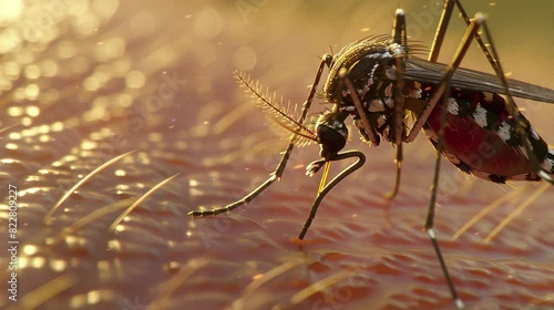 mosquitos land on the human skin and suck on human blood