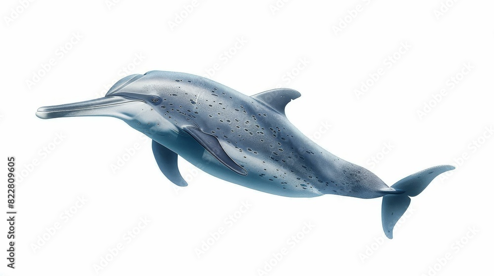 Fototapeta premium A unique hybrid creature, a dolphin sporting narwhal tusks, captured in the ocean depths.