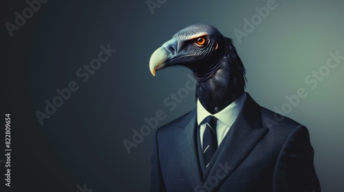 Dapper vulture in a suit and tie, blending bird charm with human elegance.