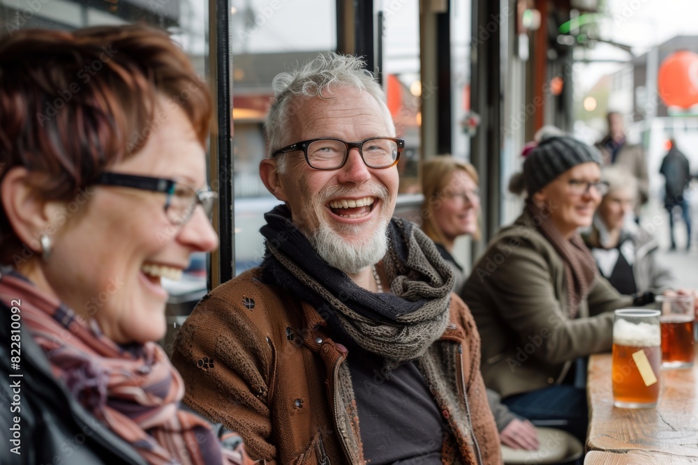 Mature couple having a good time in a pub with friends. Mature couple having a good time in a pub with friends.
