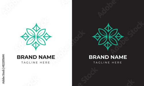 Leaf green line logo template flower nature