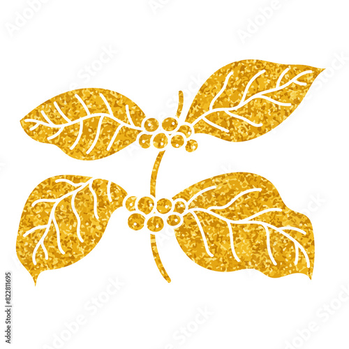 Coffee plant drawing in gold color style