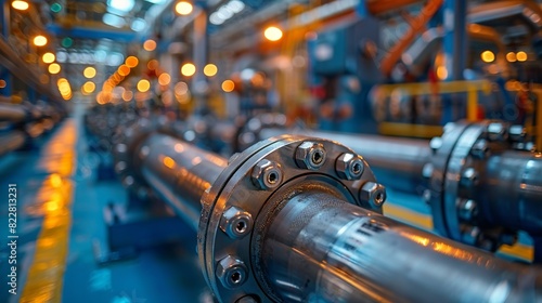 Industrial Background, Detailed shot of pipe connections and flanges in an industrial setting, showcasing the engineering and maintenance aspects. Illustration image,