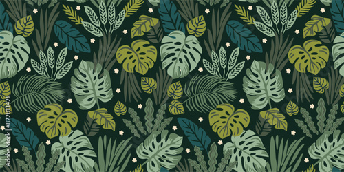 Vector seamless pattern with tropical leaves for textile, wallpaper, wrapping paper