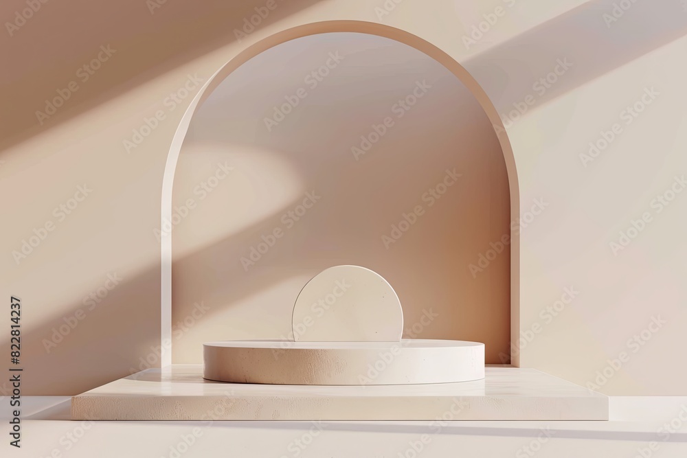 Modern minimalistic 3D podium with sleek design on skin tone colors background. Stylish concept Modern minimalistic 3D podium with sleek design on skin tone colors background. Stylish concept