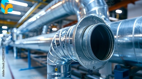 Industrial Background, Pipes and ducts in a HVAC system of a large industrial building, highlighting the technical aspects of climate control. Illustration image, photo