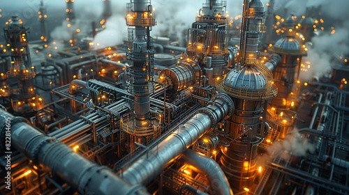 Industrial Background, Pipes and industrial equipment with steam and vapor in the background, capturing the dynamic nature of an operational plant. Illustration image, photo
