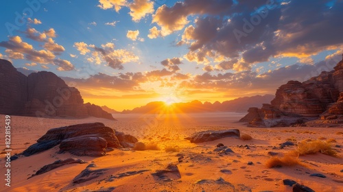 Golden Hour View of Al Ula Desert's Rocky Mountains: A Touristic Destination in Saudi Arabia with Copyspace