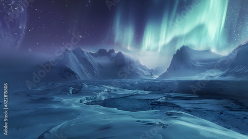 Majestic northern lights over snowy mountain landscape © ALEXSTUDIO