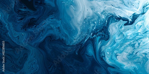 Blue abstract art featuring a paint background with an intricate liquid fluid design photo