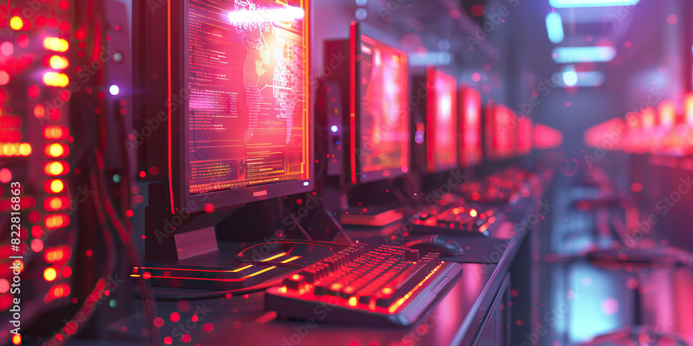 The Electric Maze of the Internet: A computer lab, its monitors and terminals flickering with information overload. The Electric Maze of the Internet: A computer lab, its monitors and terminals flickering with information overload.