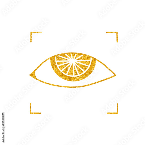 Face recognition eye scanner drawing in gold color style