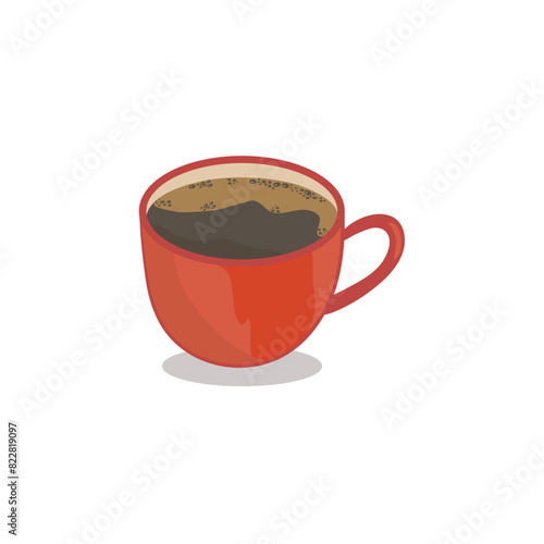 Hot coffee in a red coffee cup on a white background.