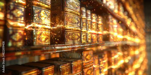 The Synaptic Sizzle of Knowledge: A bejeweled bookshelf, its spines glowing with the light of accumulated wisdom.