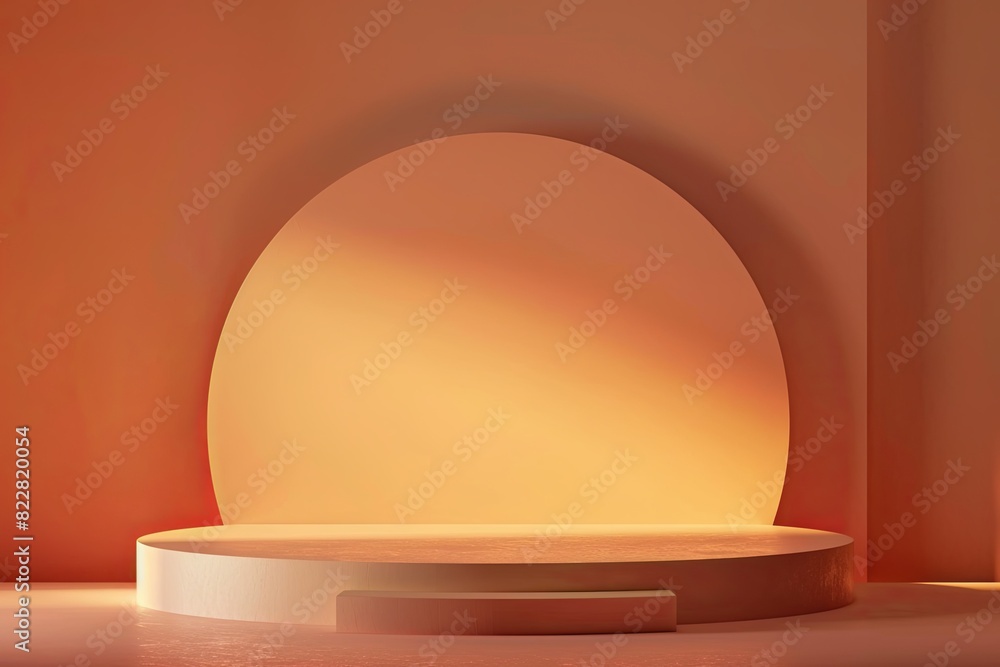 Modern minimalistic 3D podium with clean and sleek design on sunset tone background. Stylish concept Modern minimalistic 3D podium with clean and sleek design on sunset tone background. Stylish concept