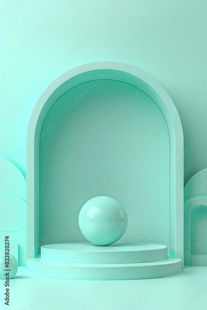 Minimalistic 3D mint podium on matching background. Modern design concept