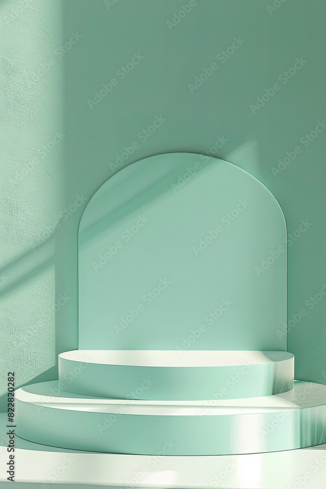 Modern design concept of minimalistic 3D mint podium on matching background Modern design concept of minimalistic 3D mint podium on matching background