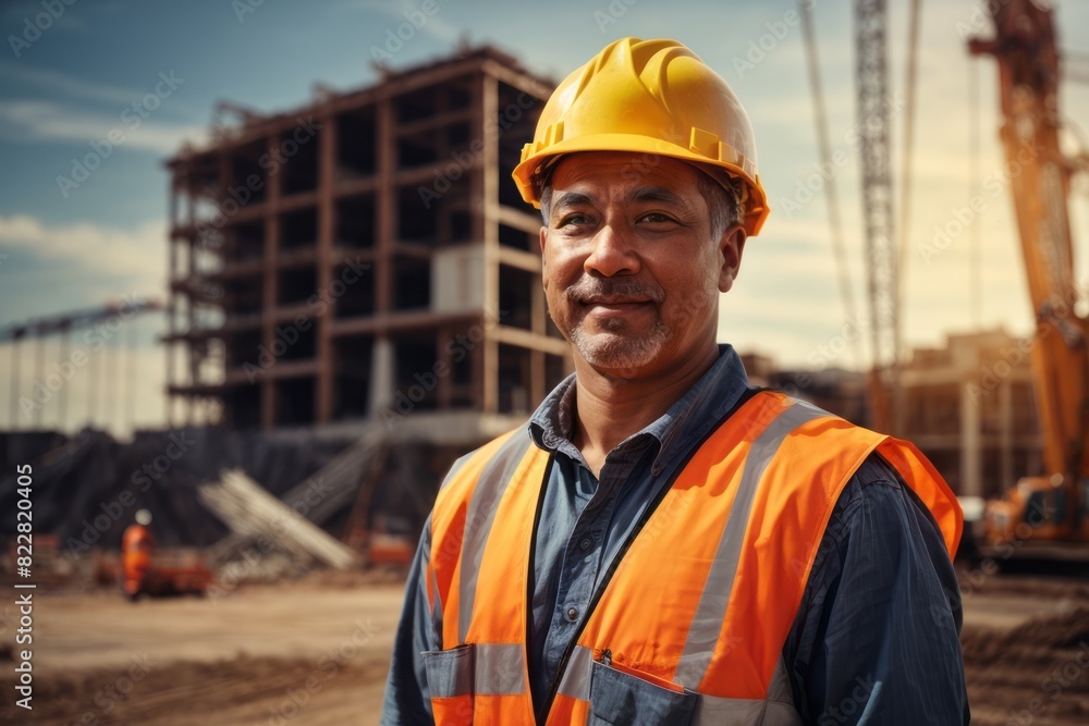 construction male worker wearing hat and safety clothing at construction building site construction male worker wearing hat and safety clothing at construction building site