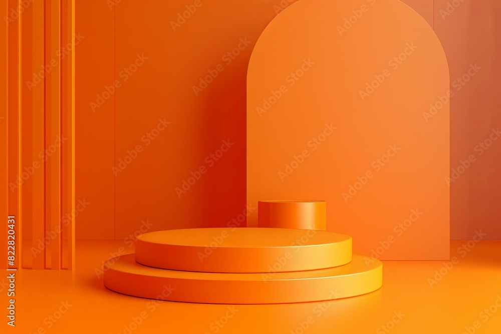 Fototapeta premium Sleek minimalistic 3D orange podium on matching background for modern displays.