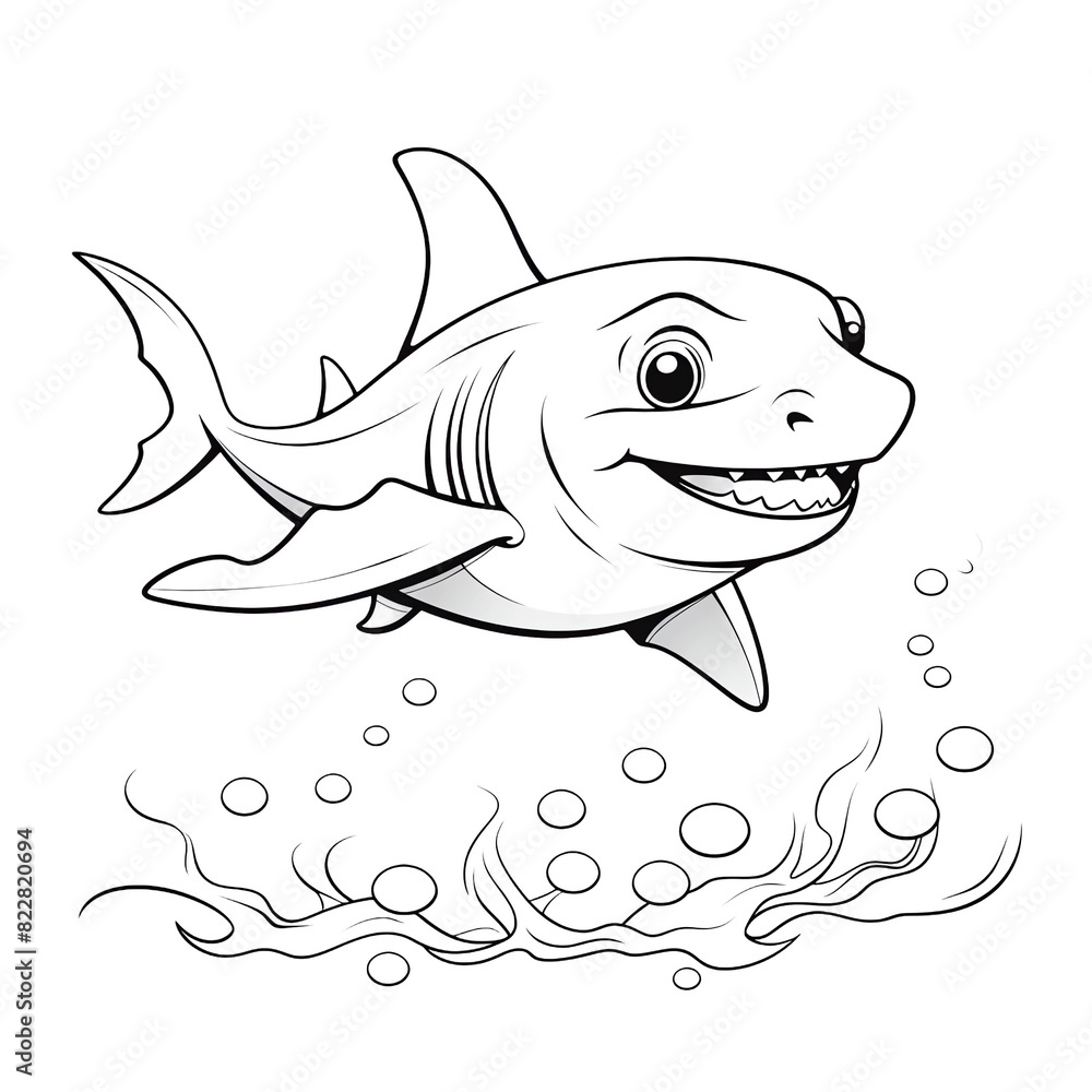 A cute cartoon coloring drawing of an Hammerhead Shark, made with bubbles and stripes A cute cartoon coloring drawing of an Hammerhead Shark, made with bubbles and stripes