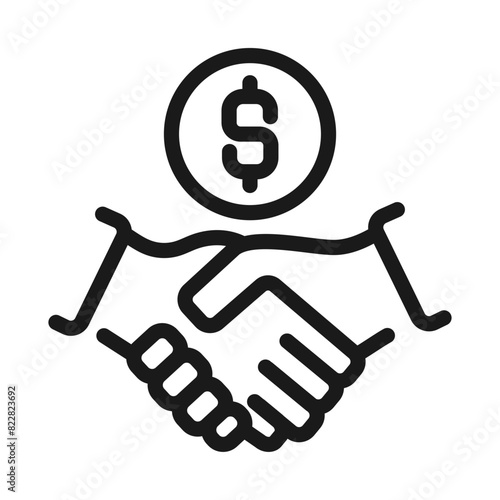 Deal icon with handshake and coin. Business relation icon vector.
