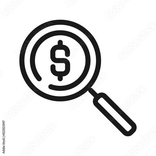 Magnifying glass with dollar sign icon vector.