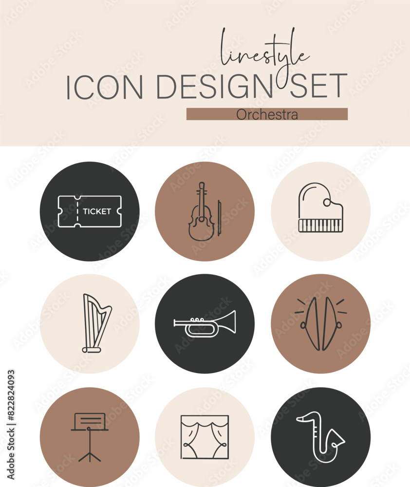 Linestyle Icon Design Set Orchestra Linestyle Icon Design Set Orchestra