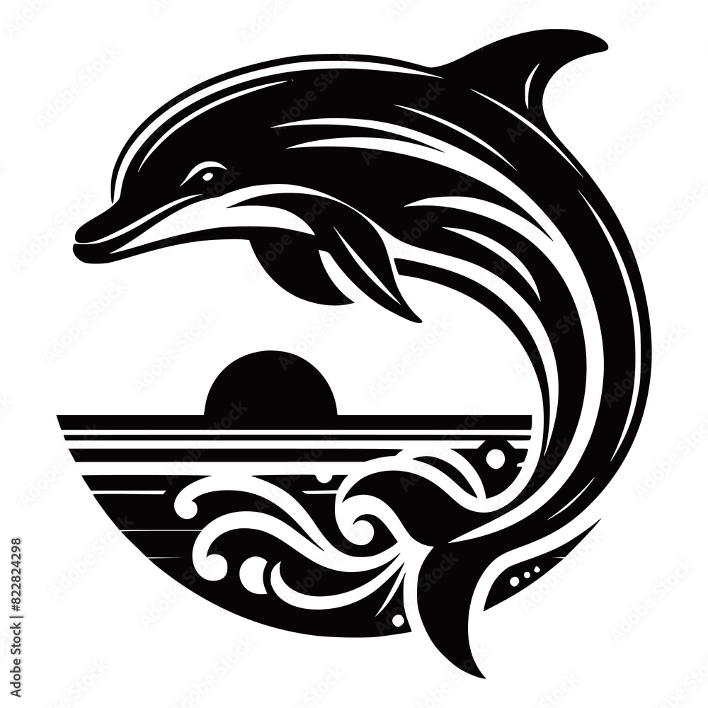 Silhouette sketch dolphin cartoon icon doodle jumping with river sun nature art vector hand drawn isolated on white background generated by Ai Silhouette sketch dolphin cartoon icon doodle jumping with river sun nature art vector hand drawn isolated on white background generated by Ai