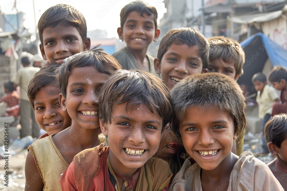 Portrait of a group of poor children Portrait of a group of poor children