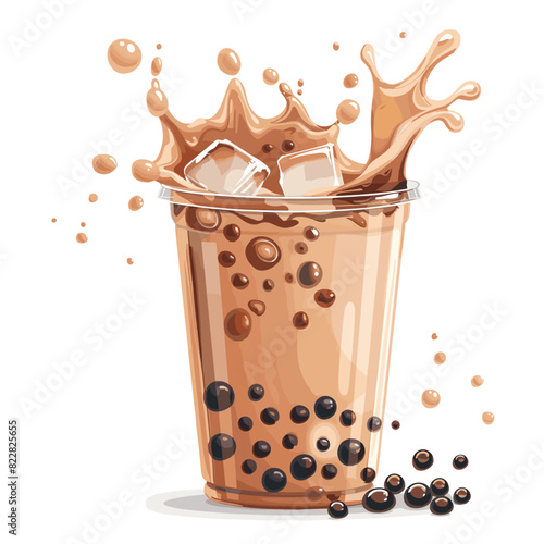Stylized illustration of a splash occurring in a transparent cup filled with a brown liquid