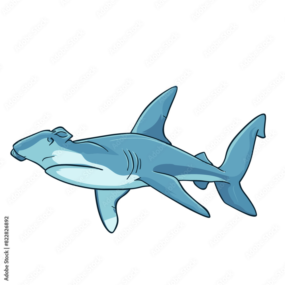 Fototapeta premium A cartoon illustration of a smiling hammerhead shark