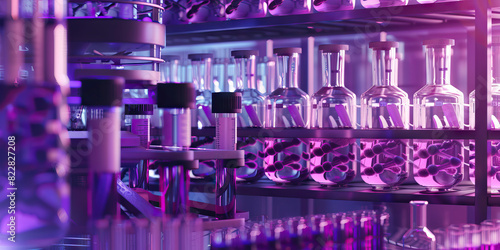 Plum Genetic Engineering Facility: Featuring a facility where scientists conduct research and experiments in genetic engineering, with plum-colored bioengineering equipment and gene splicing labs