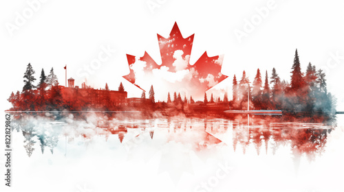 Double Exposure Canada Day Firework Reflections on a Lake ~ Created using Generative AI