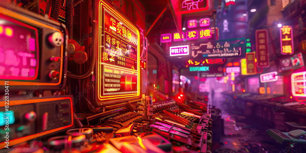 Magenta Cyberpunk Night Market: Featuring a vibrant night market where traders sell illegal cybernetic implants, software hacks, and digital contraband under the glow of neon lights Magenta Cyberpunk Night Market: Featuring a vibrant night market where traders sell illegal cybernetic implants, software hacks, and digital contraband under the glow of neon lights