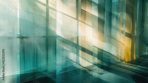 Abstract image of layered transparent sheets, creating a play of light and shadow